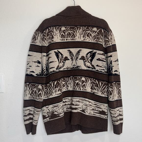 Flint and Tinder Duck Paradise Cardigan Size XXL Brown Jacquard Wool-Blend Shawl - Picture 10 of 14